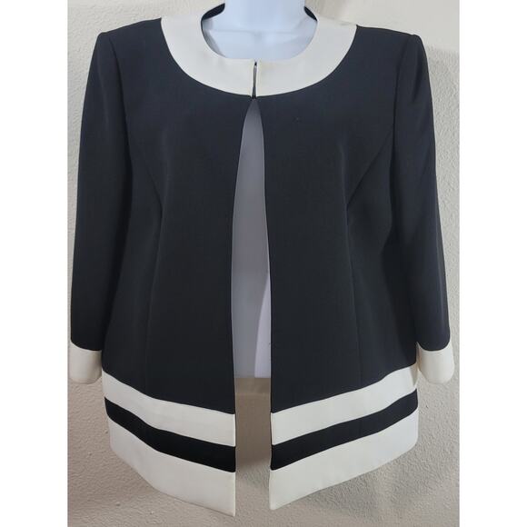 Preston & York Black White Lined Women's Blazer 12 Lightweight Hook  Eye Closure - Picture 1 of 5
